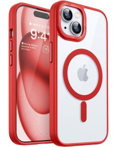 Prozorna magnetna torbica za iPhone 15, [združljiva z MagSafe] zaščitna torbica za telefon, odporna na udarce - Rrdeča